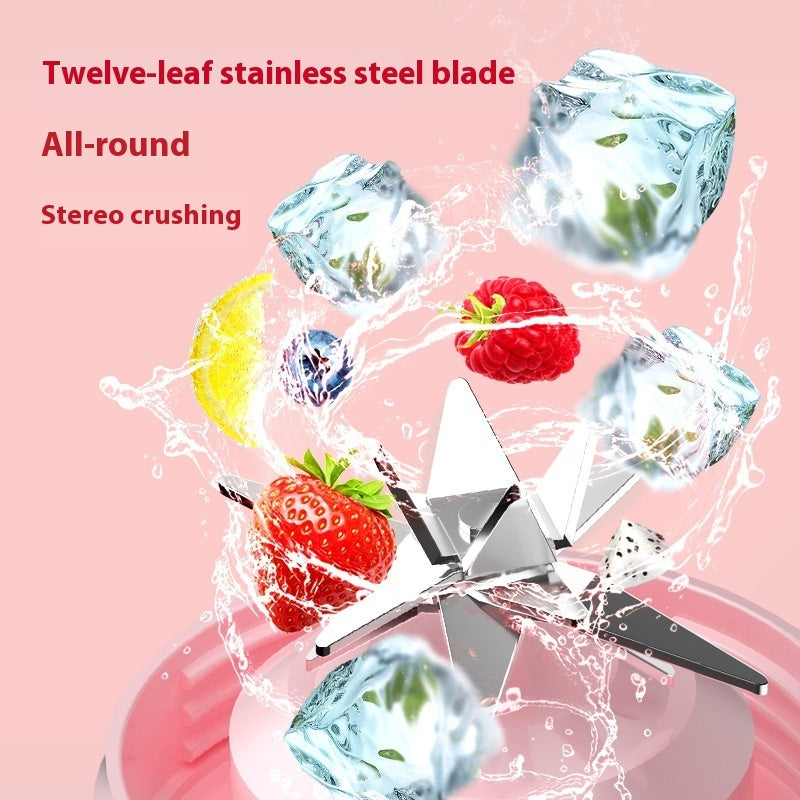 12-blade stainless steel portable blender crushing fruit and ice